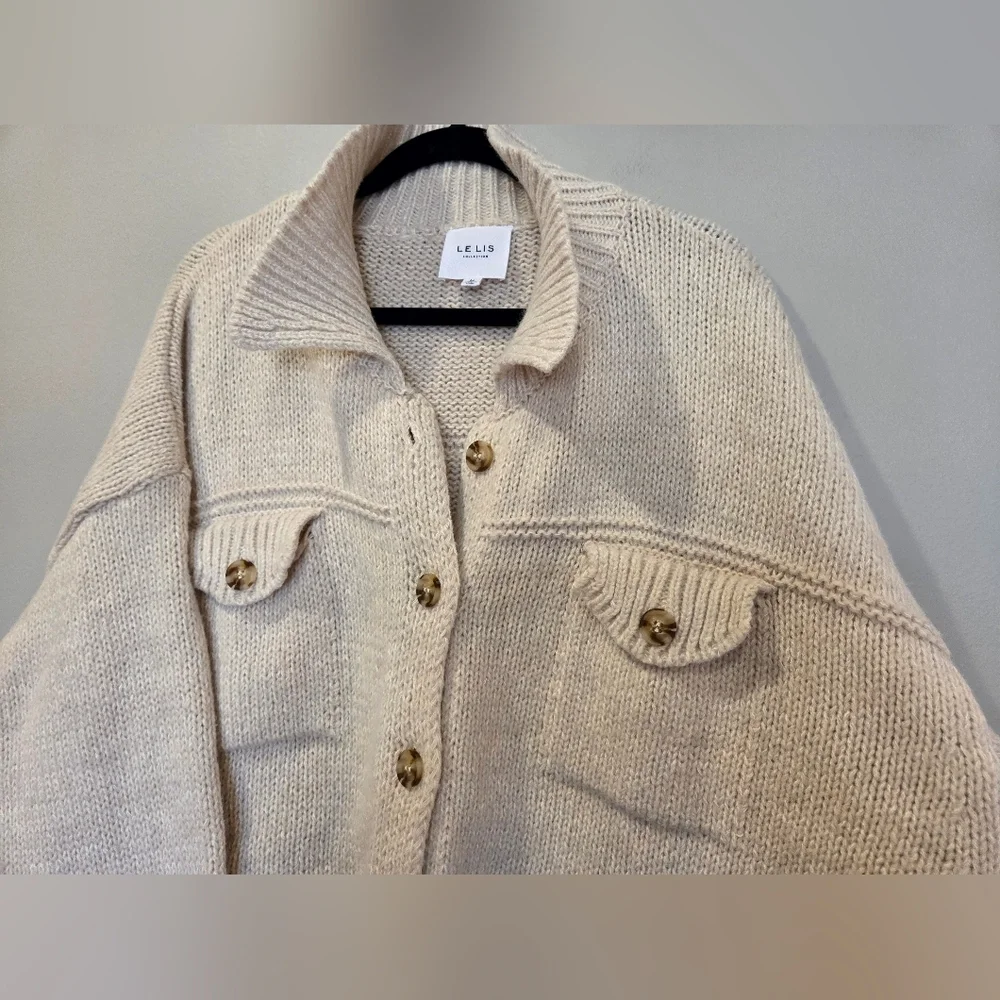 Le Lis Cream Oversized Button-Up Knit Cardigan